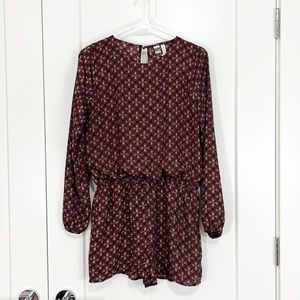 Free Press XS Red and Black Open Back Long Sleeve Lined Romper